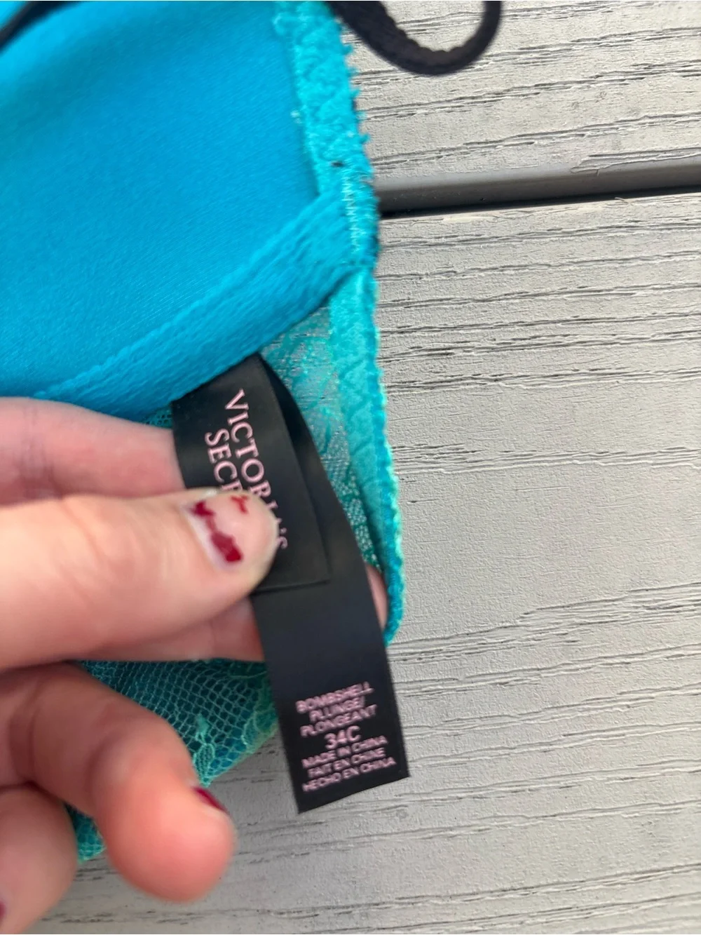 Victoria's Secret Teal Lace Push-Up Bra Black Trim